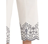 Jones New York Petite Mid-Rise Straight Fit Embroidered Cropped Pants