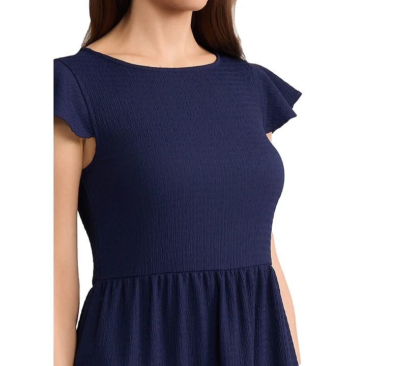 Jones New York Petite Boat Neck Flutter-Sleeve Tiered Midi Dress