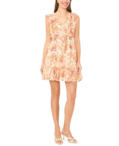 Msk Women's V-Neck Smocked Waist Mini Dress