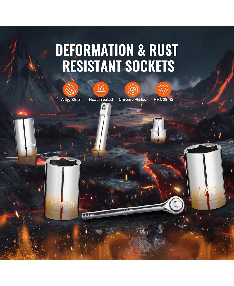 Mecale 221-Piece Mechanics Tool Set, 1/4" & 3/8" Drive Sae & Metric Sockets, Bits, Wrenches, Ratchet, Accessories, Plastic Case