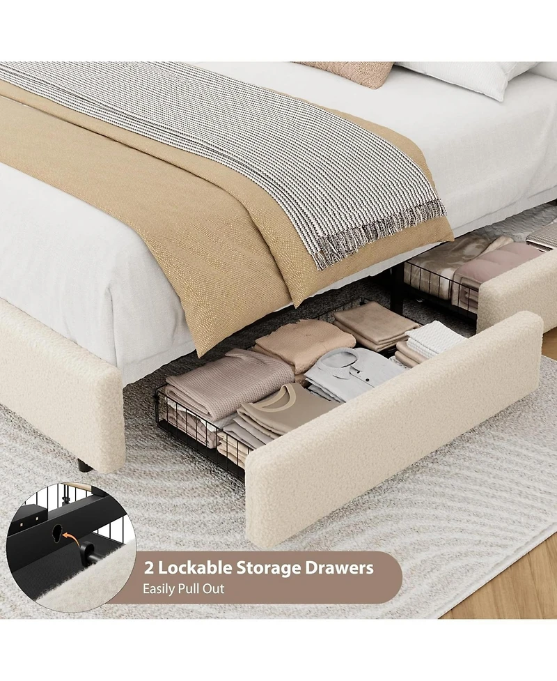 gaomon Teddy Fleece Bed Frame, Cloud Cream Bed Frame with 2 Storage Drawer and Adjustable Headboard, Soft Teddy Fabric, Easy Assembly