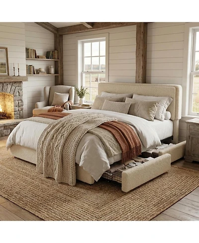 gaomon Teddy Fleece Bed Frame, Cloud Cream Bed Frame with 2 Storage Drawer and Adjustable Headboard, Soft Teddy Fabric, Easy Assembly