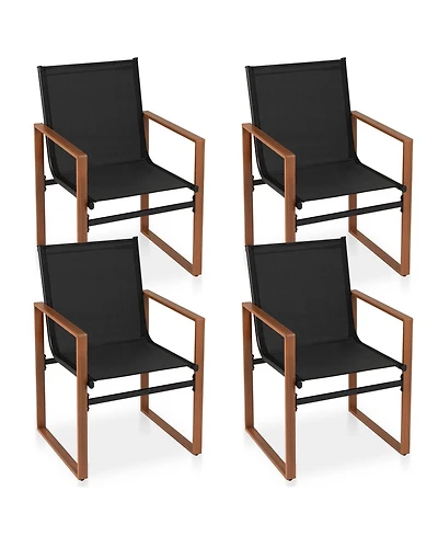 Gymax 4 Pcs Outdoor Dining Chairs Patio Furniture Chair w/ Breathable Seat and Backrest