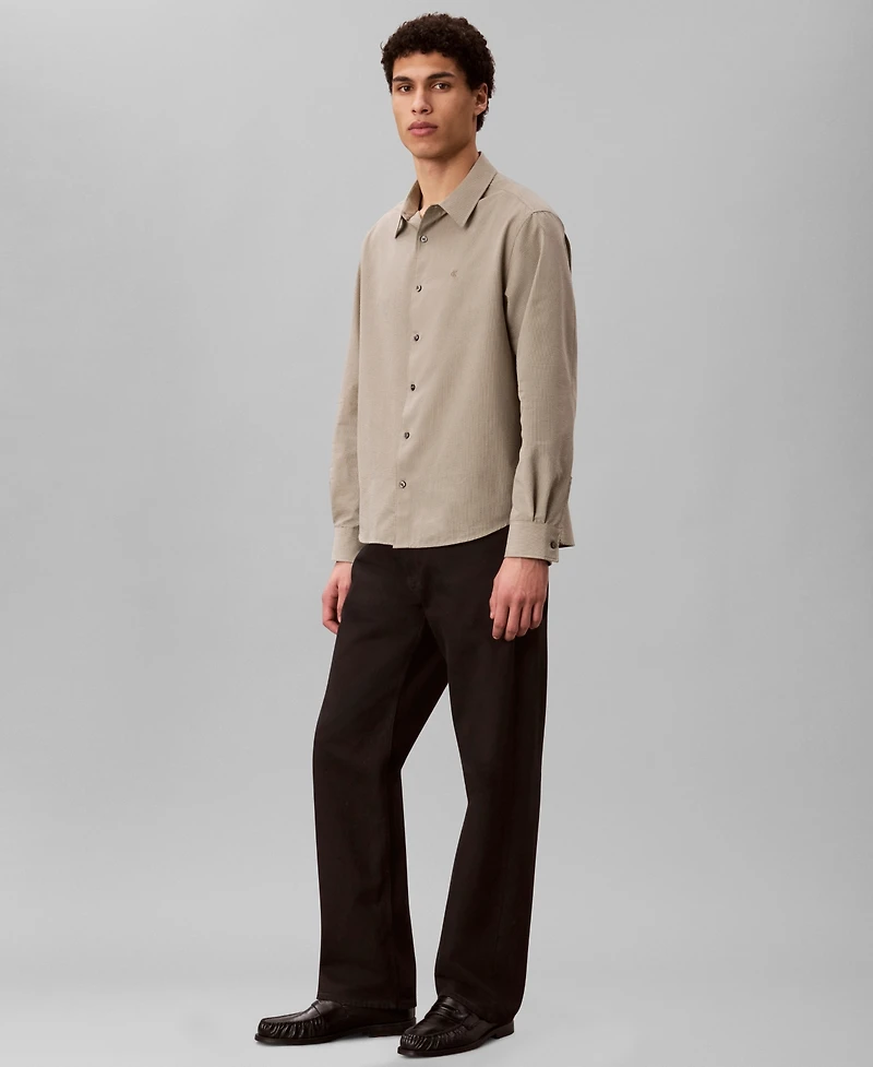 Calvin Klein Men's Yarn-Dyed Stripe Seersucker Classic Button-Down Shirt