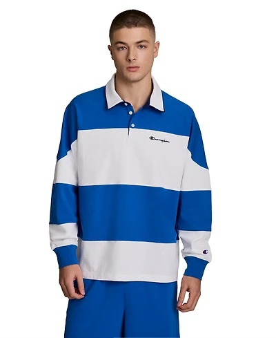 Champion Men's Gridiron Blocked Long-Sleeve Rugby Polo Shirt