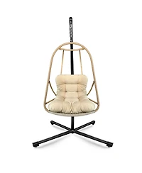 Clihome Swing Egg Chair with Stand Indoor Outdoor Wicker Rattan Patio Basket Hanging