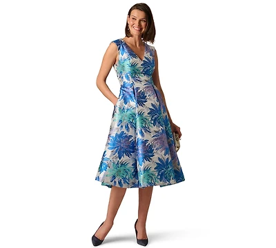 Adrianna Papell Women's Metallic V-Neck Midi Dress