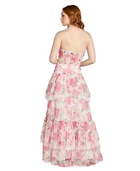 Morgan & Company Juniors' Sequin Floral Corset Strapless Ball-Gown