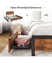 gaomon Full Bed Frame with 4 Storage Drawers, Metal Support Platform Wooden Headboard and Footboard