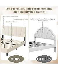 gaomon Platform Bed Frame for Kids, Linen Upholstered Headboard & Wooden Slats Support, Noise-Free Mattress Foundation/No Box Spring Needed