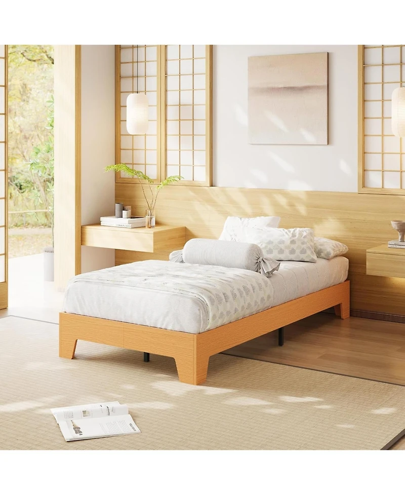 gaomon Bed Frame, Wooden Platform Bed Frame, Minimalist Bed with Wood Slats Support, Underbed Space for Storage, No Box Spring Required