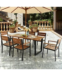 Gymax Patented 7PCS Patio Dining Set Outdoor Furniture Set w/ 6 Armchairs Umbrella Hole