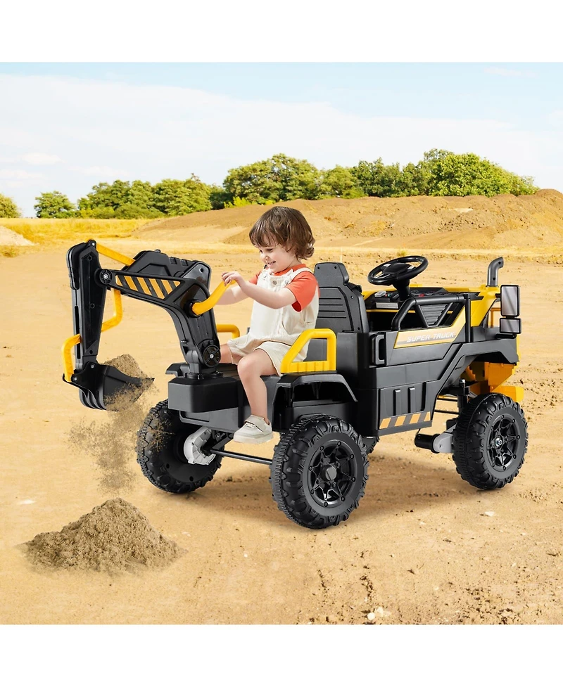 Mecale 24V Ride On Excavator 4WD 2-Seater with Remote Control and Digging Arm