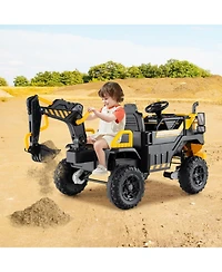 Mecale 24V Ride On Excavator 4WD 2-Seater with Remote Control and Digging Arm