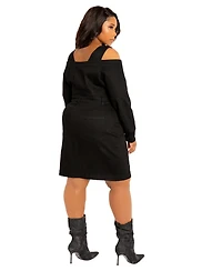 Buxom Couture Plus Size Off Shoulder Denim Mini Dress