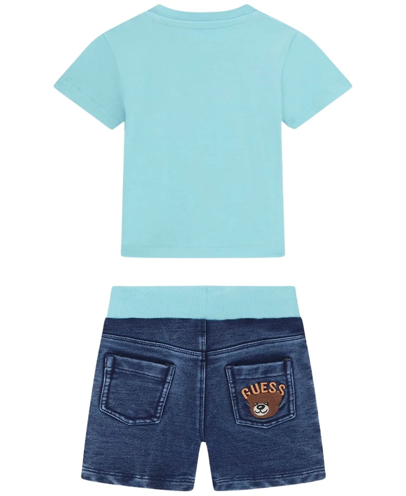 Guess Baby Boys' Short-Sleeve T-Shirt and Knit Denim Shorts Set, 2-Piece Set