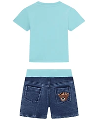 Guess Baby Boys' Short-Sleeve T-Shirt and Knit Denim Shorts Set, 2-Piece Set