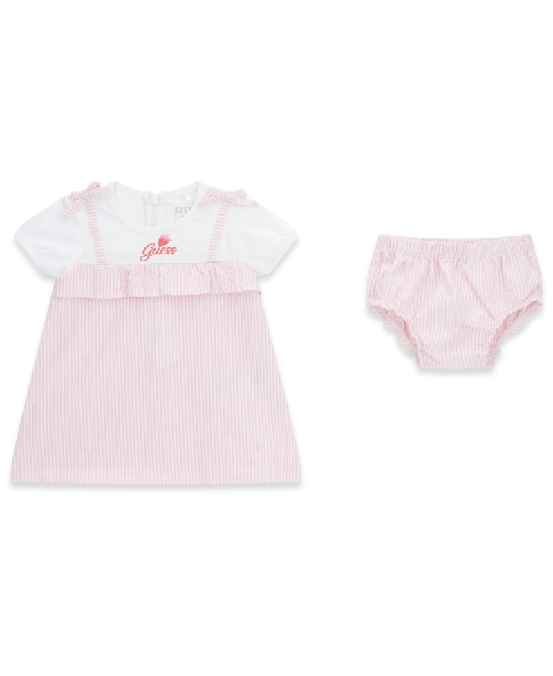 Guess Baby Girls' Mixed Fabric Dress and Matching Bloomer