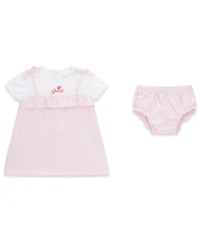 Guess Baby Girls' Mixed Fabric Dress and Matching Bloomer