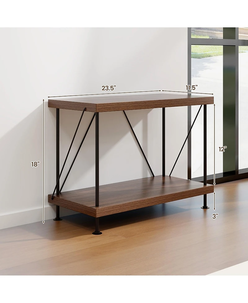 Gymax 2PCS 2-Tier Multipurpose Display Rack Freestanding Bookshelf w/ Metal Frame