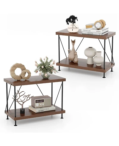 Gymax 2PCS 2-Tier Multipurpose Display Rack Freestanding Bookshelf w/ Metal Frame