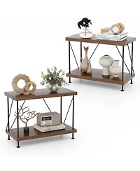 Gymax 2PCS 2-Tier Multipurpose Display Rack Freestanding Bookshelf w/ Metal Frame