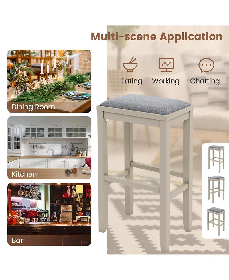 Gymax 4 Pcs Upholstered Wooden Bar Stools Bar Height Chairs Dining