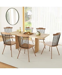 Gymax Windsor Chair Set of 4 Metal Legs Supported Dining Chair Farmhouse Armless Chair