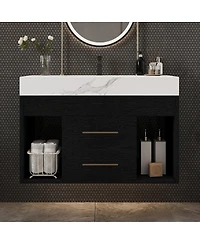 Sillysis 29.9" Floating Bathroom Vanity with Ceramic Sink, Sintered Stone Top, 2 Soft Close Drawers