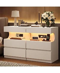 gaomon Nightstand with App-Controlled Led Light, Modern Bedside Table with Charging Station, 3 Drawer End Table with Usb Ports & Outlets