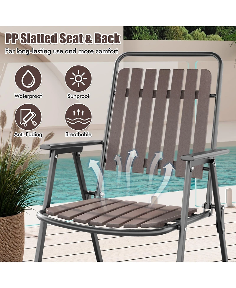 Gymax 4 pcs Patio Folding Chairs Portable Outdoor Dining Chairs w/ Pp Seat & Back