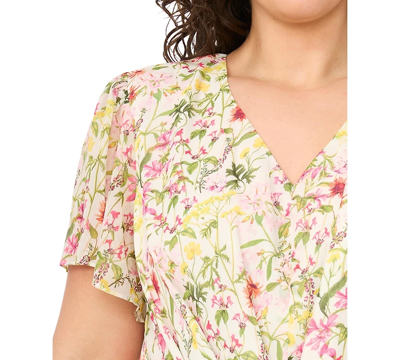 Vince Camuto Plus Twist-Front Flutter-Sleeve Tiered Midi Dress