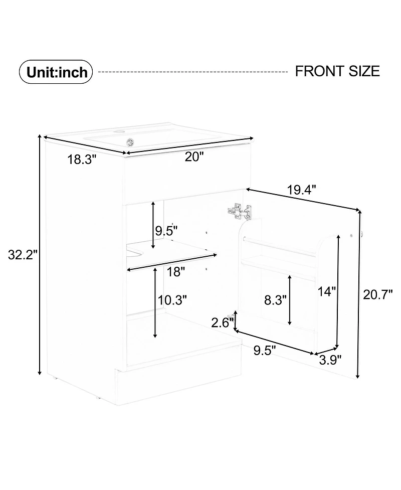 Sillysis 20'' Bathroom Vanity with Sink, Painted Mdf Cabinet, Soft Close Door, Adjustable Shelf & Organizer for Small Spaces