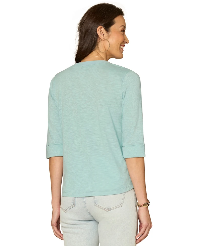 Democracy Petite 3/4-Sleeve Split Neckline Knit Top