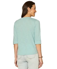 Democracy Petite 3/4-Sleeve Split Neckline Knit Top