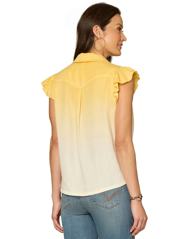 Democracy Petite Flutter-Sleeve Button Down Lyocell Shirt