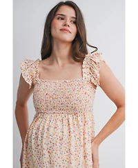 Hello Miz Maternity Smocked Floral Dress with Ruffle Cap Sleeves