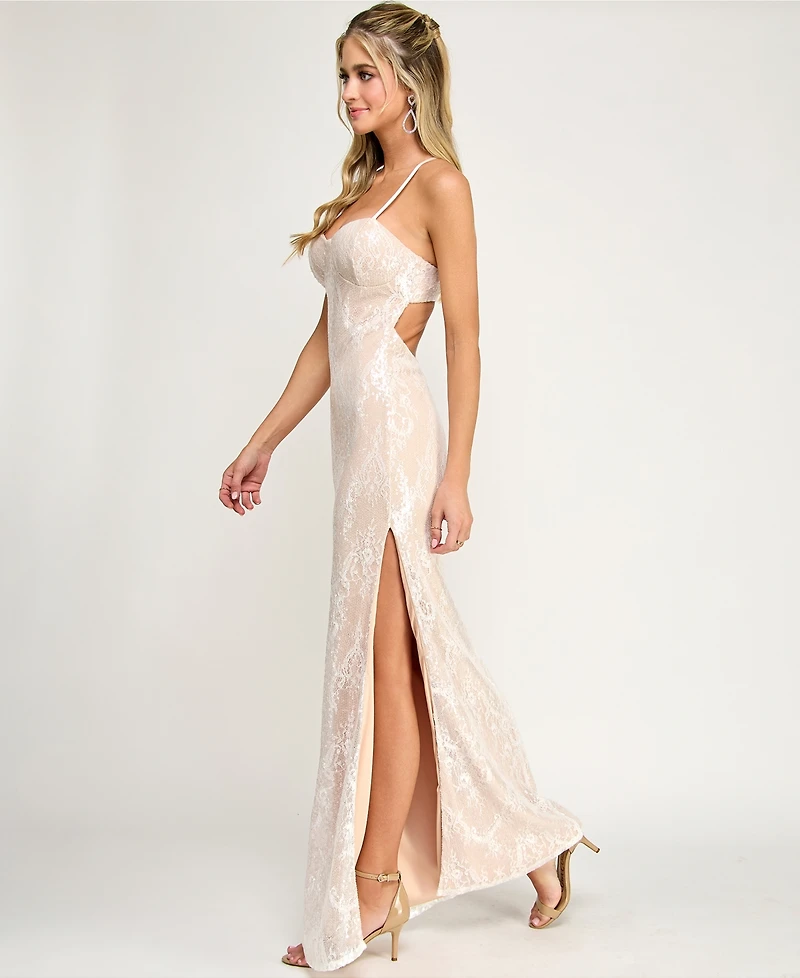 Emerald Sundae Juniors' Sweetheart-Neck Sequin Lace Gown