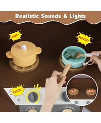 Mecale Corner Kitchen Toys with Lights & Sounds, Pull-Out Trash Can Stove for Kids