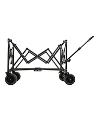 sumyeg Outdoor Storage Collapsible Foldable Wagon Cart with All Terrain Wheels, Drink Holders, Brakes, Side Pocket and Picnic Mat