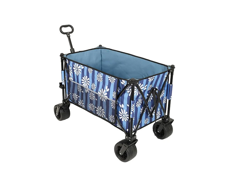 sumyeg Outdoor Storage Collapsible Foldable Wagon Cart with All Terrain Wheels, Drink Holders, Brakes, Side Pocket and Picnic Mat