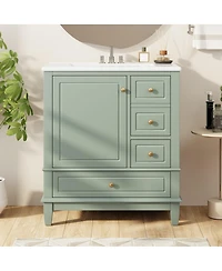 Sillysis 30" Solid Wood & Mdf Vanity Ceramic Sink Soft Close Storage Bathroom Vanity