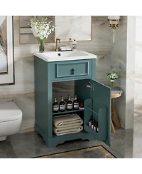 Sillysis Bathroom Vanity with Ceramic Sink, Soft Close Door, Adjustable Shelf & Door Storage for Small Bathrooms