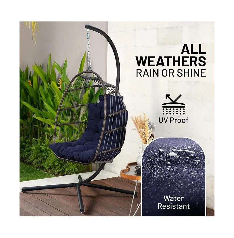 SereneLife Egg Swing Chair - Indoor/Outdoor Hanging Chair with Stand