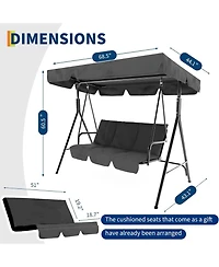 gaomon 3 Seat Outdoor Patio Swing Chair with Adjustable Canopy - Heavy Duty Textilene Porch Swing with Armrests