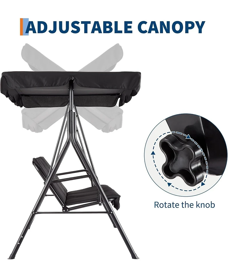 gaomon 3-Seat Patio Swing Chair with Adjustable Canopy and Thick Waterproof Cushions, Outdoor Steel Frame Porch Swing for Garden, Lawn, Backyard