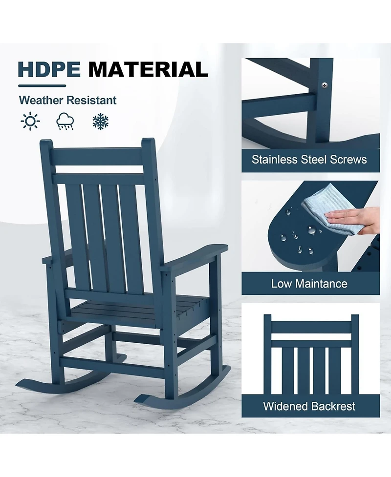 gaomon 1 Piece Outdoor Rocking Chair, All-Weather Patio Rocking Chairs for Porch, Outdoor Patio Rockers with High Back & Wide Seat for Garden
