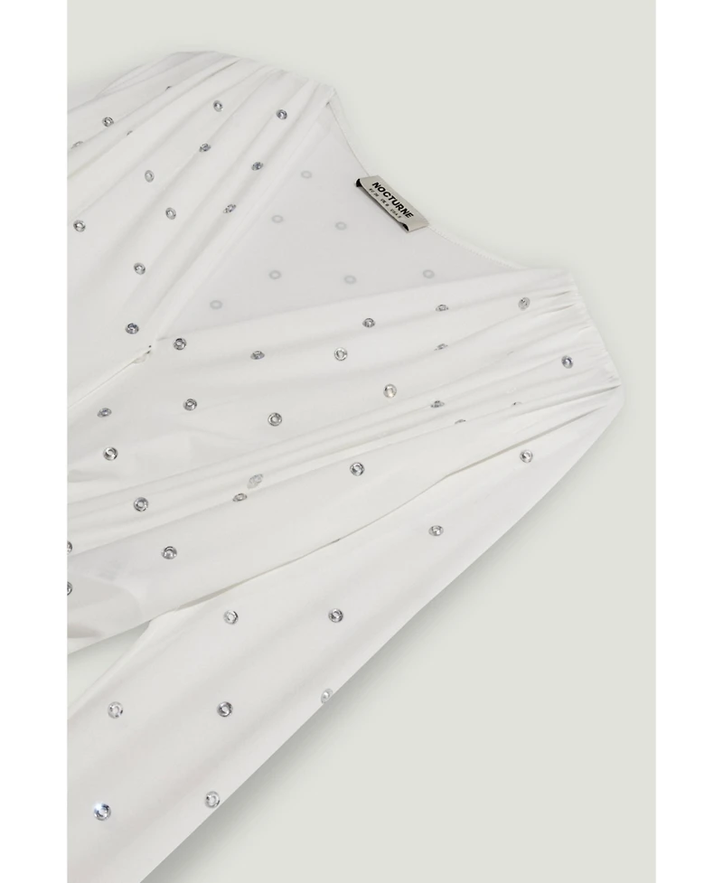 Nocturne Women's Embellished V-Neck Long-Sleeve Bodysuit