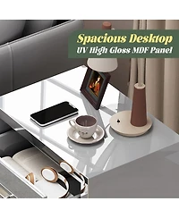 Rainsken High Gloss Mirrored Nightstand, Modern Wood End Table with 2 Drawers and Metal Handle, Bedside End Table for Bedroom