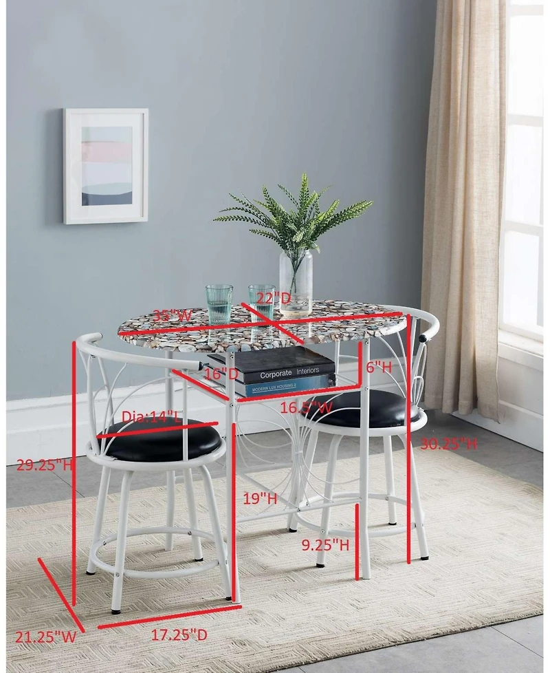 Kings Brand Furniture Compact Dinette Set with Drop Leaf Table and 2 Comfortable Chairs